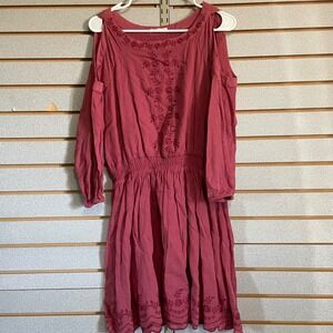 Copper Key XL Embroidered Cold Shoulder Dress Long Sleeve‎ Casual